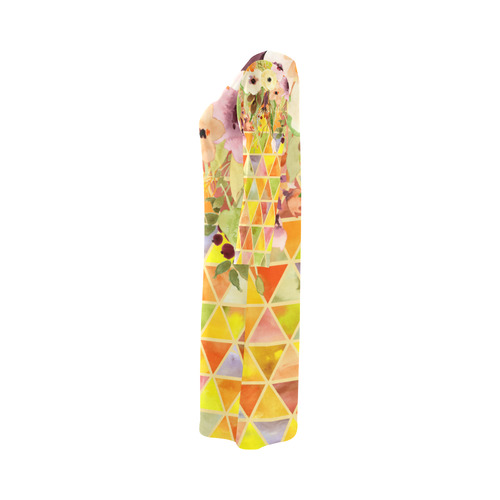 Watercolor Flowers Triangles Orange Yellow Green Round Collar Dress (D22)