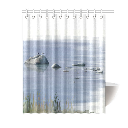 Seagulls on stones, watercolor Shower Curtain 60"x72"