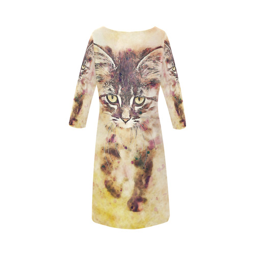 watercolor cat Round Collar Dress (D22)