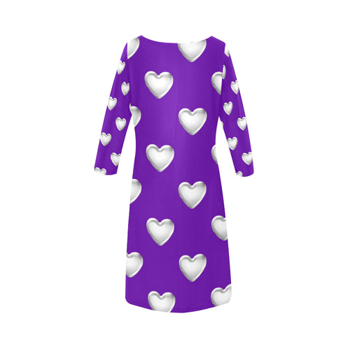 Silver 3-D Look Valentine Love Hearts on Purple Round Collar Dress (D22)