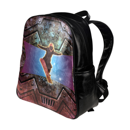 Snowboarding on steampunk background Multi-Pockets Backpack (Model 1636)