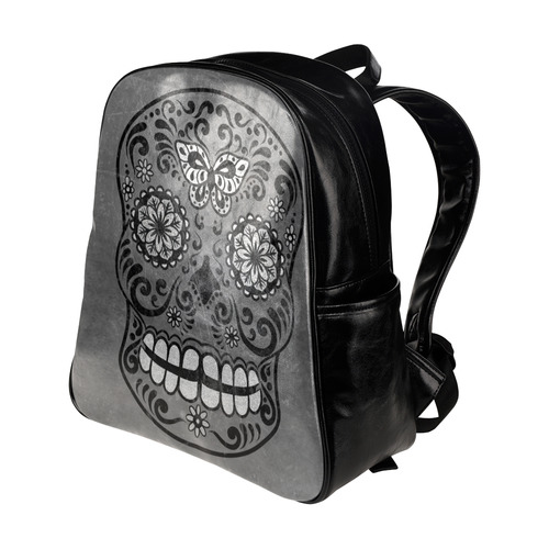Dark gothic silver grey sugar skull Multi-Pockets Backpack (Model 1636)
