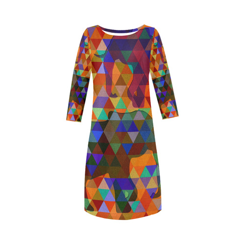 Modern Triangle Pattern Elephants Round Collar Dress (D22)