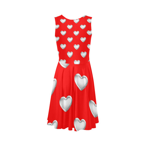 Silver 3-D Look Valentine Love Hearts on Red Sleeveless Ice Skater Dress (D19)