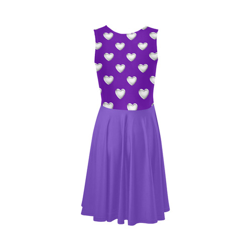 Silver 3-D Look Valentine Love Hearts on Purple 2 Sleeveless Ice Skater Dress (D19)