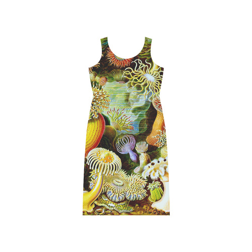 Sea Anemones Ernst Haeckel Fine Art Phaedra Sleeveless Open Fork Long Dress (Model D08)