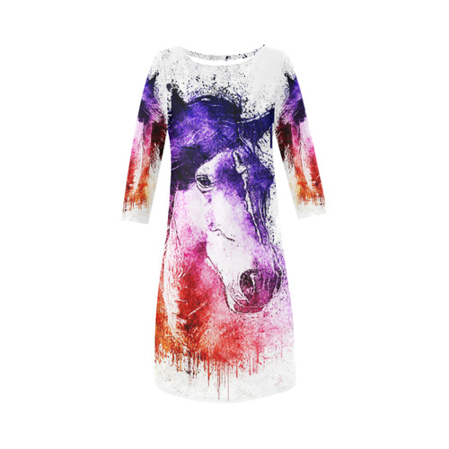 watercolor horse Round Collar Dress (D22)