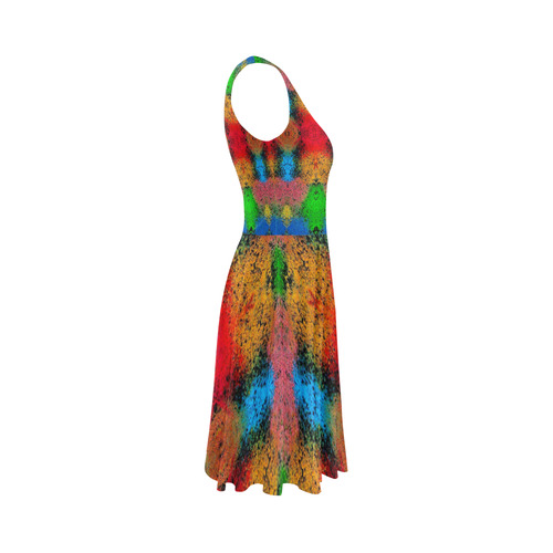 Colorful Goa Tapestry Painting Sleeveless Ice Skater Dress (D19)