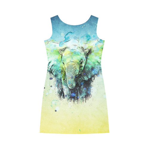 watercolor elephant Round Collar Dress (D22)