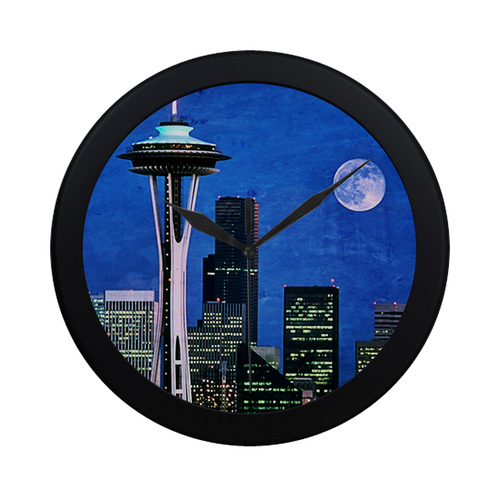 Seattle Space Needle Watercolor Circular Plastic Wall clock