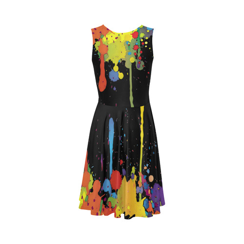 Crazy multicolored running SPLASHES Sleeveless Ice Skater Dress (D19)