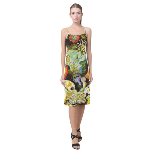 Sea Anemones Ernst Haeckel Fine Art Alcestis Slip Dress (Model D05)