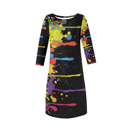 Crazy multicolored running SPLASHES Round Collar Dress (D22)