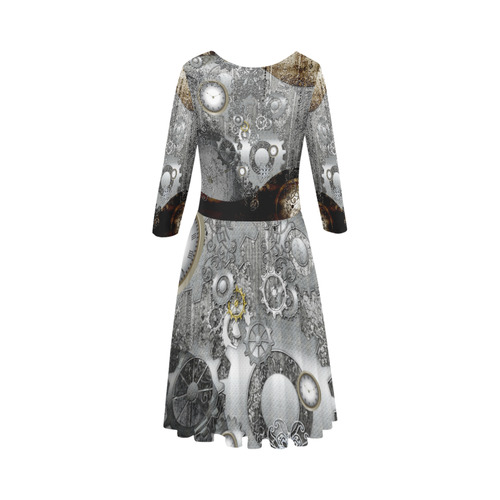 Steampunk in vintage design Elbow Sleeve Ice Skater Dress (D20)