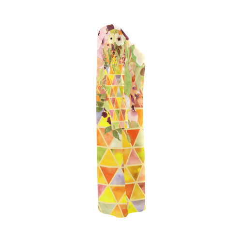 Watercolor Flowers Triangles Orange Yellow Green Round Collar Dress (D22)