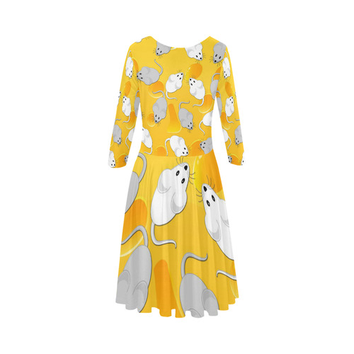 mice on cheese Elbow Sleeve Ice Skater Dress (D20)