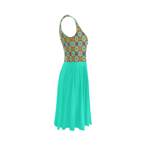 Topaz and Green and Bright Turquoise Sleeveless Ice Skater Dress (D19)