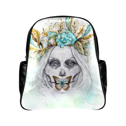 Sugar Skull Girl Mint Gold Multi-Pockets Backpack (Model 1636)