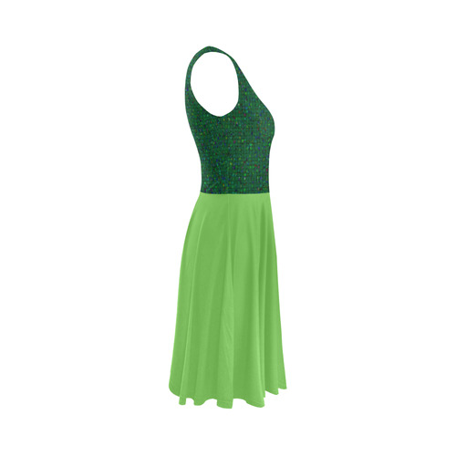 Antique Texture Green Flash Sleeveless Ice Skater Dress (D19)