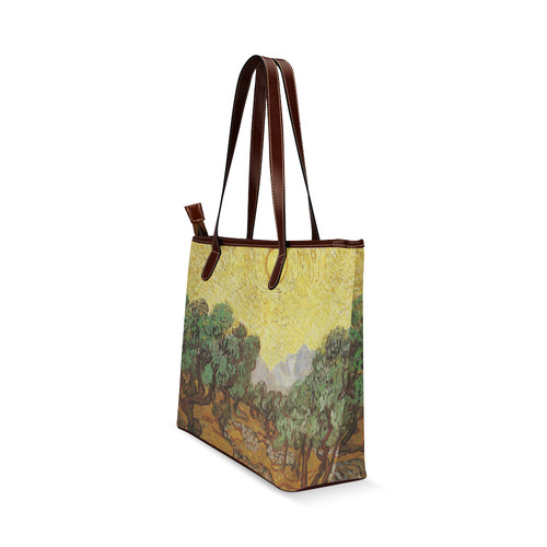 Van Gogh Olive Trees Yellow Sky Sun Nature Shoulder Tote Bag (Model 1646)