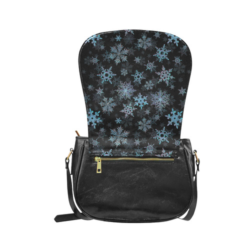 Snowflakes, Blue snow, stitched Classic Saddle Bag/Small (Model 1648)