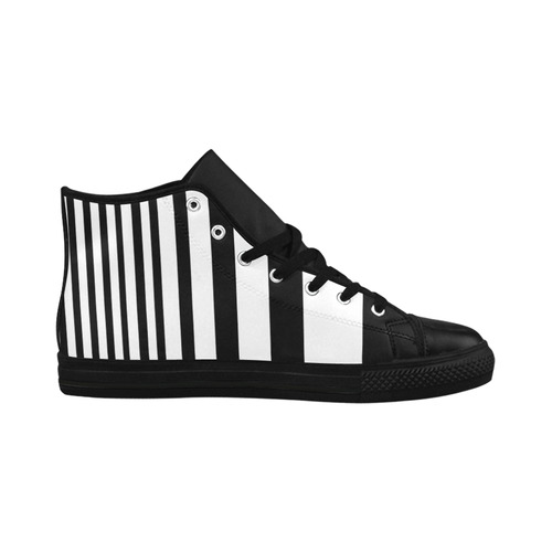 Black and White Stripes Aquila High Top Microfiber Leather Women's Shoes (Model 032)