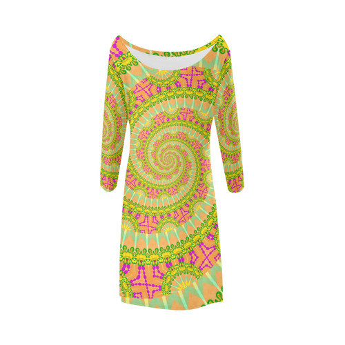 FLOWER POWER SPIRAL SUNNY orange green yellow Bateau A-Line Skirt (D21)