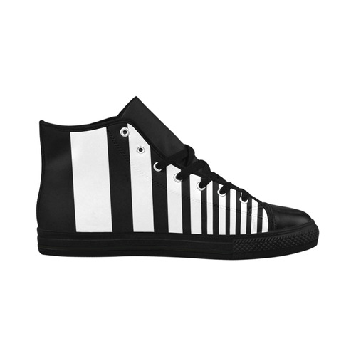 Black and White Stripes 2 Aquila High Top Microfiber Leather Women's Shoes (Model 032)