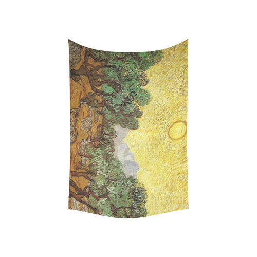 Van Gogh Olive Trees Yellow Sky Sun Nature Cotton Linen Wall Tapestry 60"x 40"