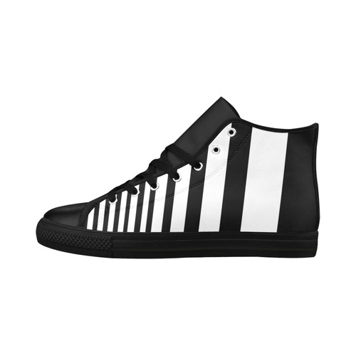 Black and White Stripes 2 Aquila High Top Microfiber Leather Women's Shoes (Model 032)