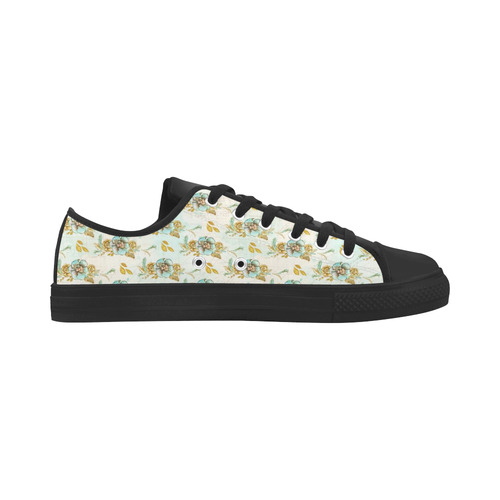 watercolor flowers mint gold Aquila Microfiber Leather Women's Shoes (Model 031)