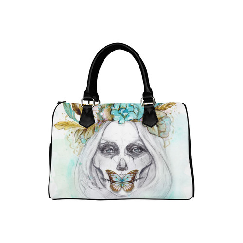 Sugar Skull Girl Mint Gold Boston Handbag (Model 1621)