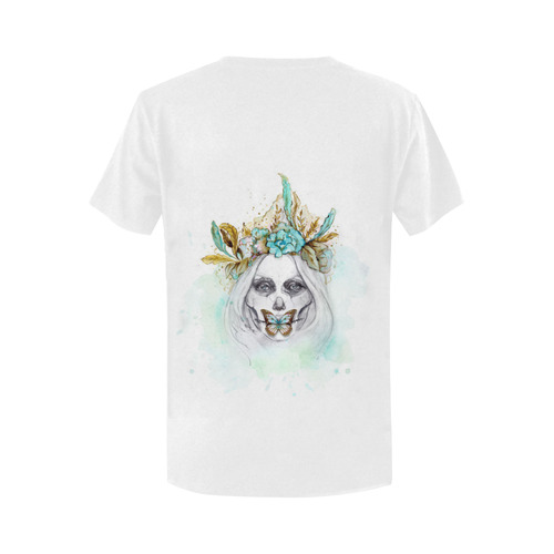 Sugar Skull Girl Mint Gold Women's T-Shirt in USA Size (Two Sides Printing)