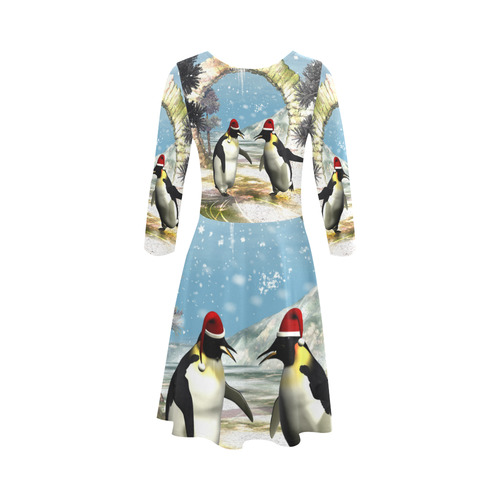 Funny penguins with christmas hat 3/4 Sleeve Sundress (D23)