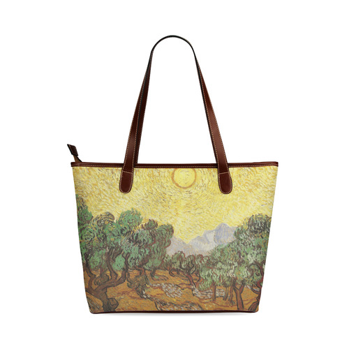 Van Gogh Olive Trees Yellow Sky Sun Nature Shoulder Tote Bag (Model 1646)