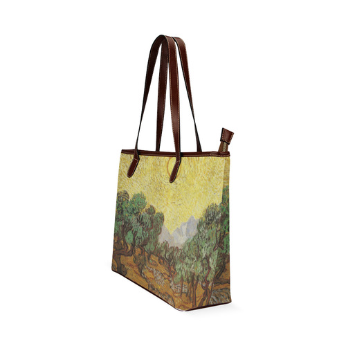Van Gogh Olive Trees Yellow Sky Sun Nature Shoulder Tote Bag (Model 1646)