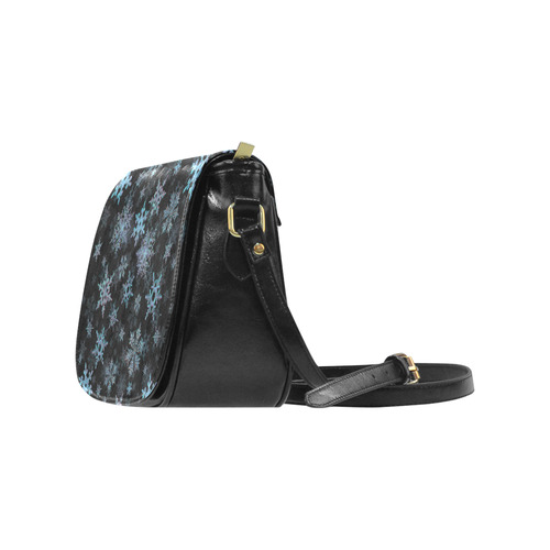 Snowflakes, Blue snow, stitched Classic Saddle Bag/Small (Model 1648)
