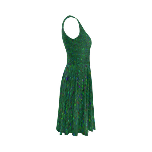 Antique Texture Green Sleeveless Ice Skater Dress (D19)