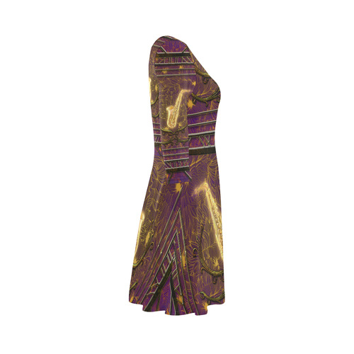 Music, golden saxophone 3/4 Sleeve Sundress (D23)