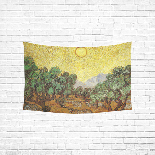 Van Gogh Olive Trees Yellow Sky Sun Nature Cotton Linen Wall Tapestry 60"x 40"