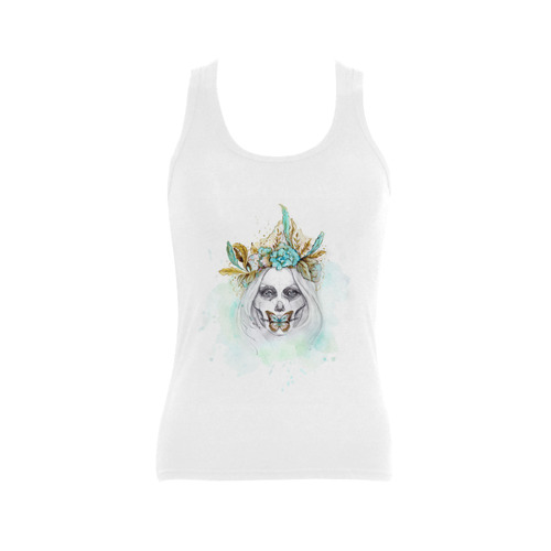 Sugar Skull Girl Mint Gold Women's Shoulder-Free Tank Top (Model T35)