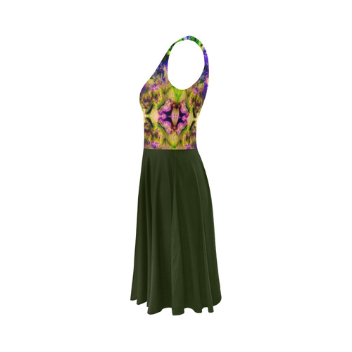 Green,Purple Yellow ,Goa Pattern Sleeveless Ice Skater Dress (D19)