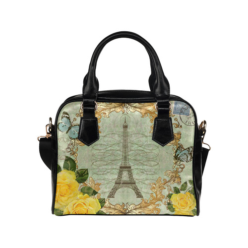 Vintage Paris Eiffel Tower Floral Butterfly Shoulder Handbag (Model 1634)