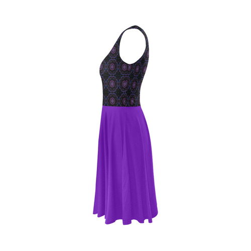 Black Violet Floral Sleeveless Ice Skater Dress (D19)