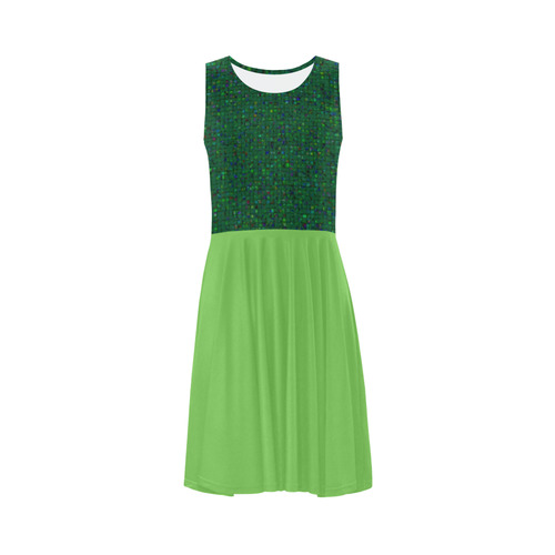 Antique Texture Green Flash Sleeveless Ice Skater Dress (D19)