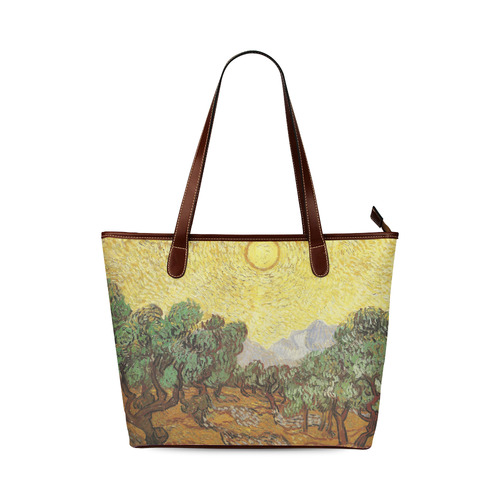 Van Gogh Olive Trees Yellow Sky Sun Nature Shoulder Tote Bag (Model 1646)