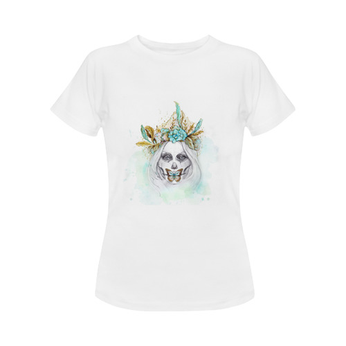 Sugar Skull Girl Mint Gold Women's Classic T-Shirt (Model T17）