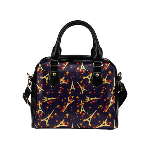 Paris Autumn Fall Foliage and Eiffel Tower Pattern Shoulder Handbag (Model 1634)