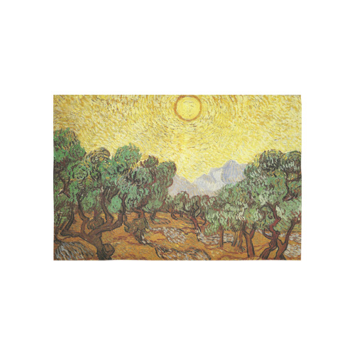 Van Gogh Olive Trees Yellow Sky Sun Nature Cotton Linen Wall Tapestry 60"x 40"