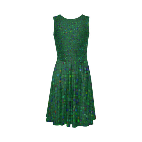 Antique Texture Green Sleeveless Ice Skater Dress (D19)